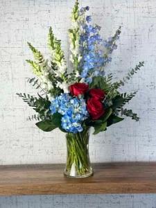 Red, White, and Blue Vase – Ambrosia Flowers, Castle Rock CO