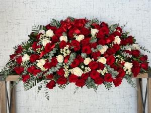 Red and White Full Casket Cover – Ambrosia Flowers, Castle Rock CO