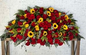 Sunflower & Rose Casket Cover – Ambrosia Flowers, Castle Rock CO