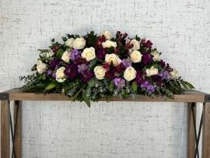 Purple & White Half Casket Cover – Ambrosia Flowers, Castle Rock CO