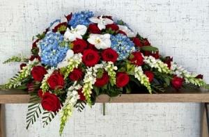 Red, White, & Blue Half Casket Cover – Ambrosia Flowers, Castle Rock CO
