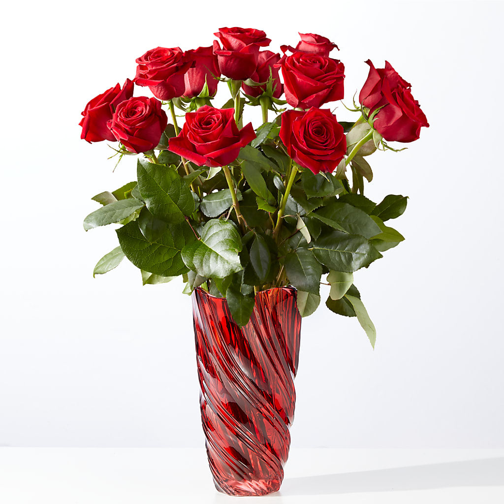 Classic Love Red Rose Bouquet with Luxe Swirl Vase – Ambrosia Flowers, Castle Rock CO