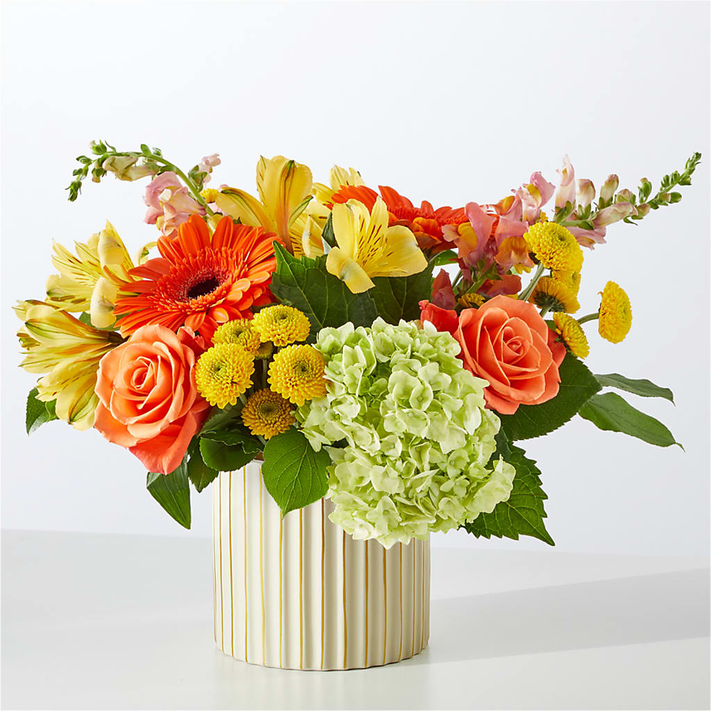 Autumn Sunshine Bouquet with Ivory Vase –  Ambrosia Flowers, Castle Rock CO