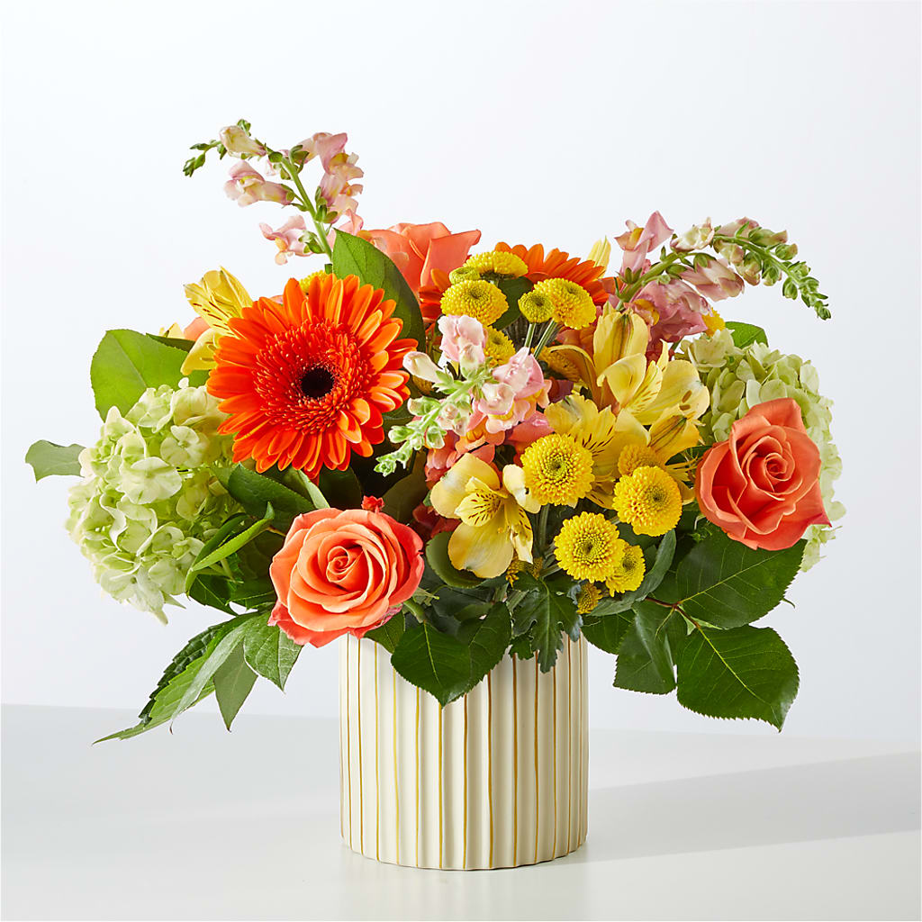 Autumn Sunshine Bouquet with Ivory Vase –  Ambrosia Flowers, Castle Rock CO