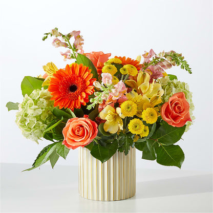 Autumn Sunshine Bouquet with Ivory Vase –  Ambrosia Flowers, Castle Rock CO