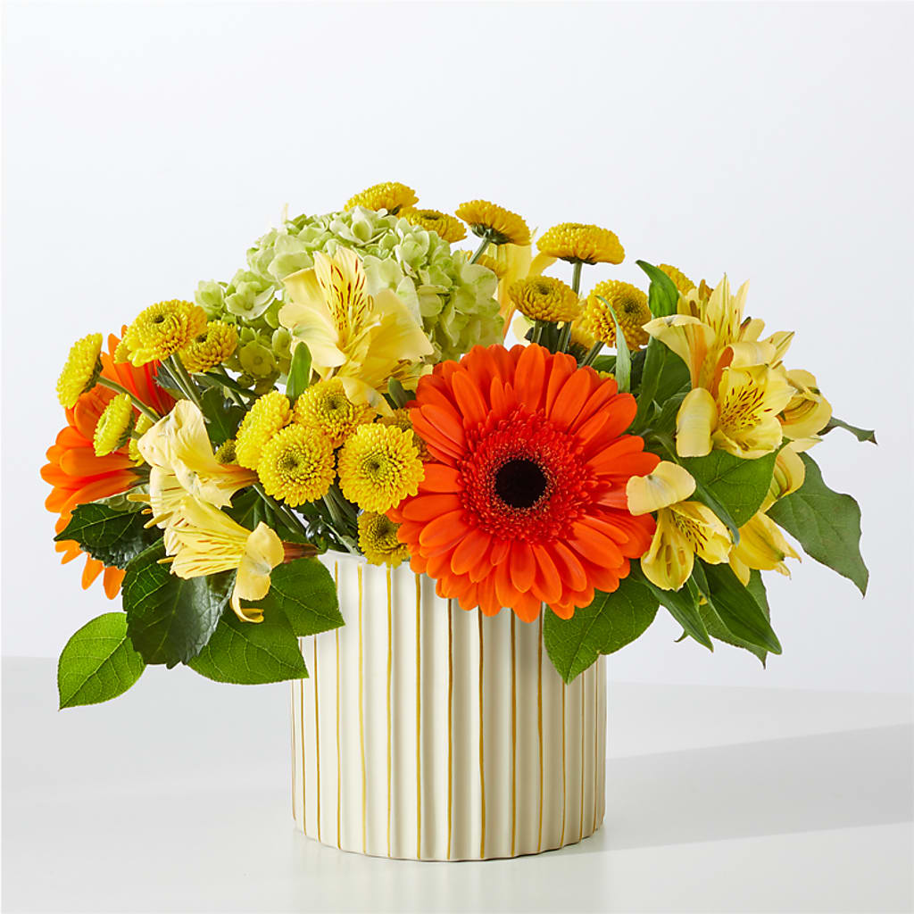 Autumn Sunshine Bouquet with Ivory Vase –  Ambrosia Flowers, Castle Rock CO