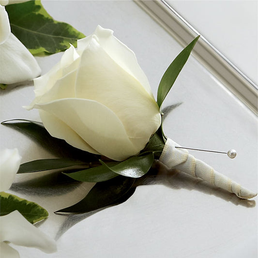 White Rose Boutonniere –  Ambrosia Flowers, Castle Rock CO